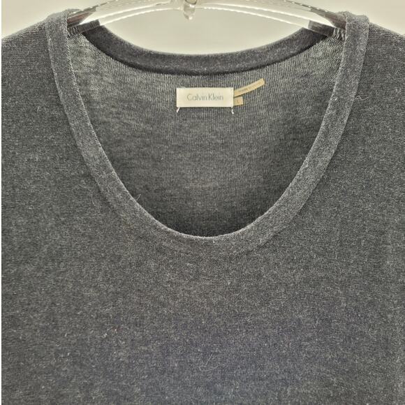 Calvin Klein Gray Knit Whimsy Goth Ruffle Skirt Midi Bodycon Sweater Dress - Picture 6 of 14